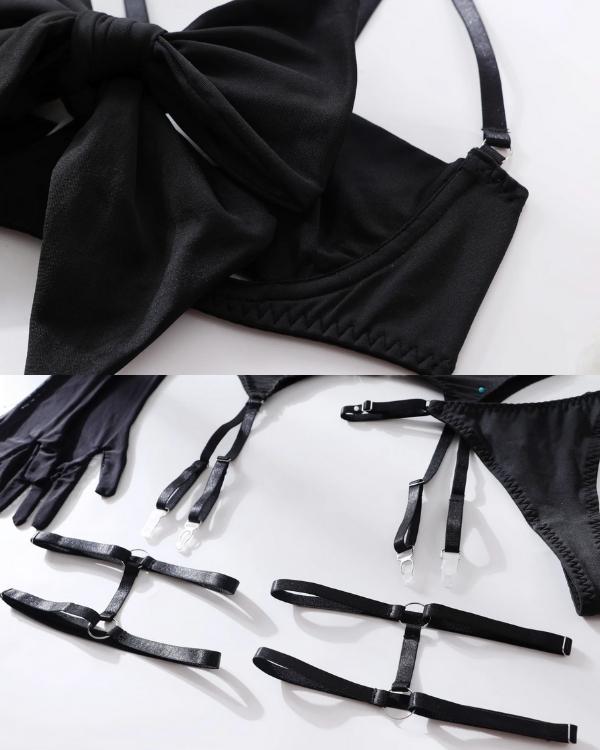 Beingürtel Harness Halterung und BH mit Masche in schwarz 