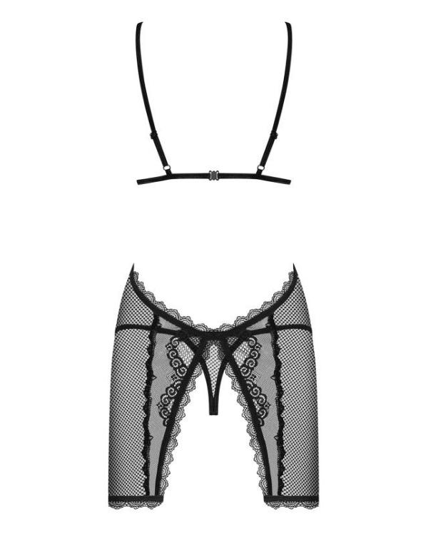 Sinnliches Negligee mit offener Rückenpartie und verstellbaren Trägern in Schwarz.