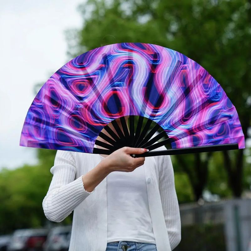 Psychedelic Festival XXL Fächer in violett Tönen Spiralen Wellen