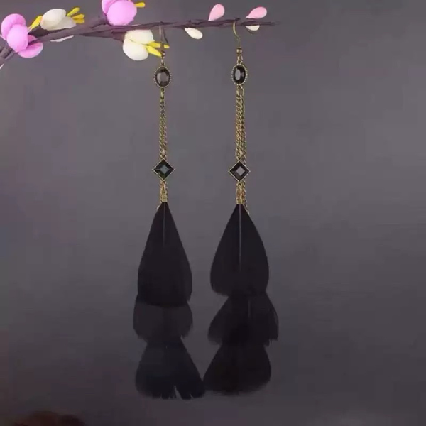 schwarze elegante Damen Federohrringe mit Bronze gold Details 