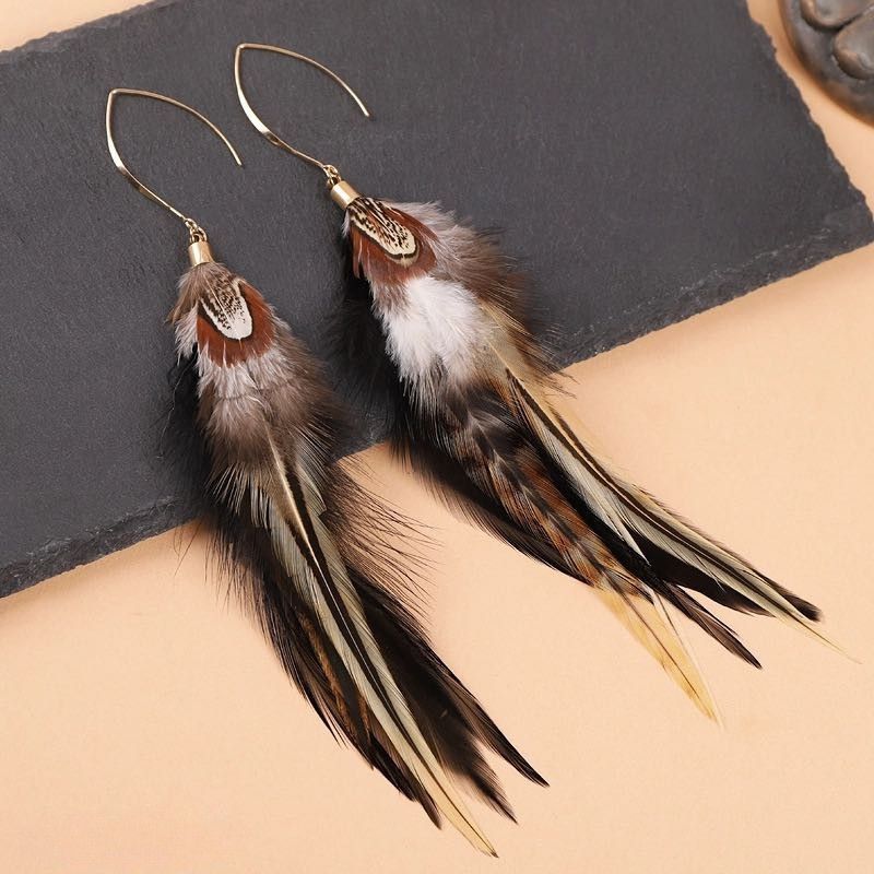 braune, grosse und lange Federohrringe - Elegante Boho Feder Ohrringe in braun-schwarz gemischt 