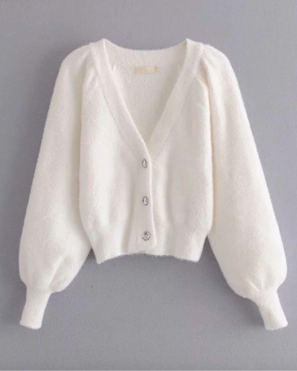 Plüsche Flausch Cardigan in weiss - super weich und angenehm zum tragen 