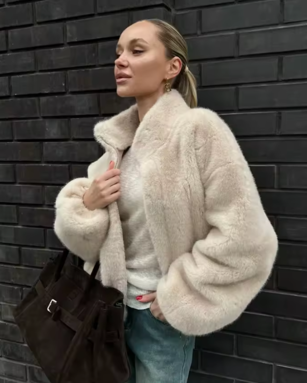 Oversize Fleecejacke Winter - Teddyfleece Jacke mit Kragen 