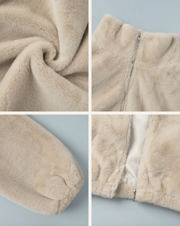 Flauschige Damenjacke Creme-weiss 