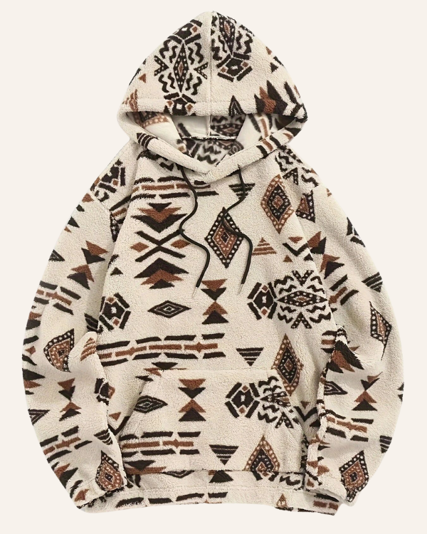 Kuscheliger Unisex Fleece Pullover Hoodie mit Kapuze und Boho Ethno Muster 