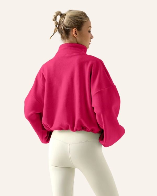Warme Pinke Damen Fleece Jacke mit Stehkragen 