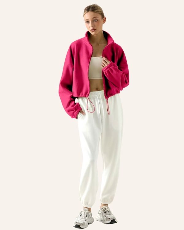 Damen Fleece Jacke warum und weich mit Stehkragen Design in Pink