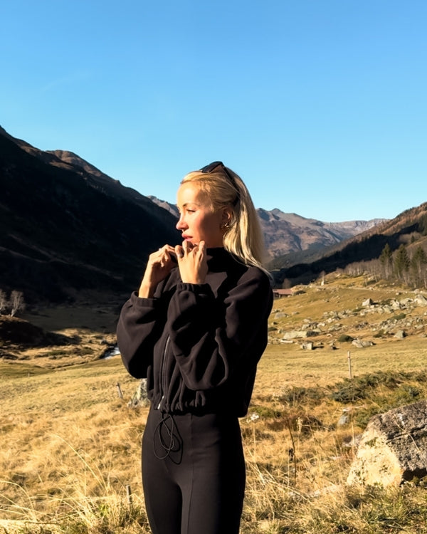 Warme und Stillvolle Fleece Jacke mit Kragen - schwarze Fleece Jacke 