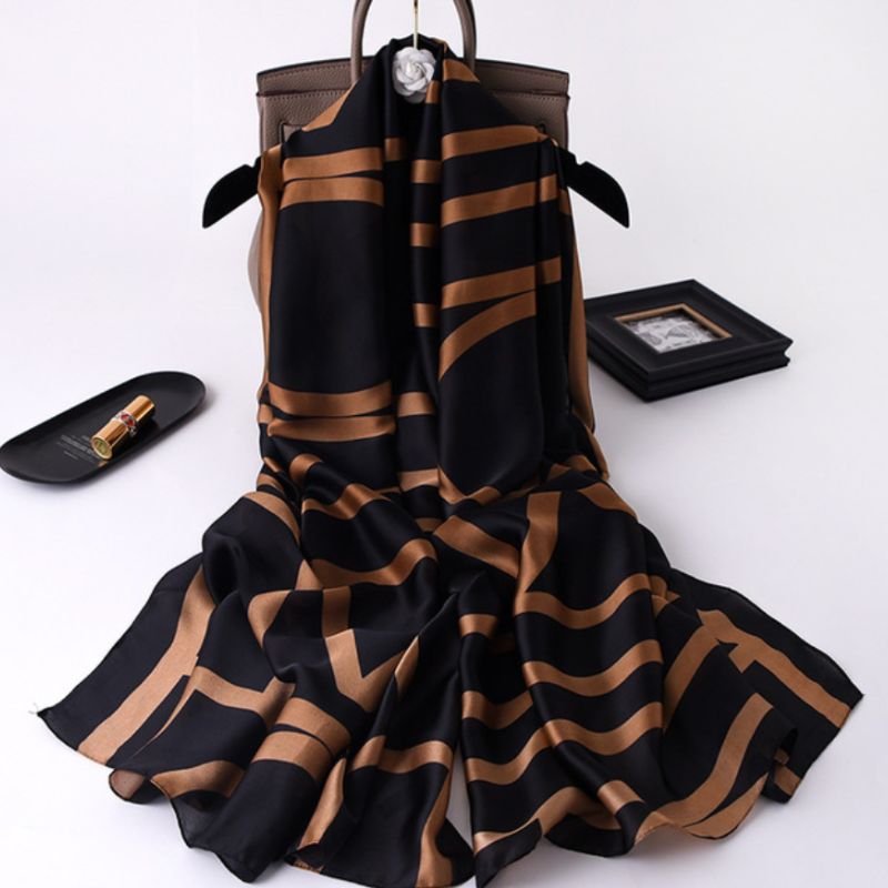 Elegantes grosses Foulard in braun-schwarz gemischt - Satin Foulard Schal als stillvolles Accessoires 