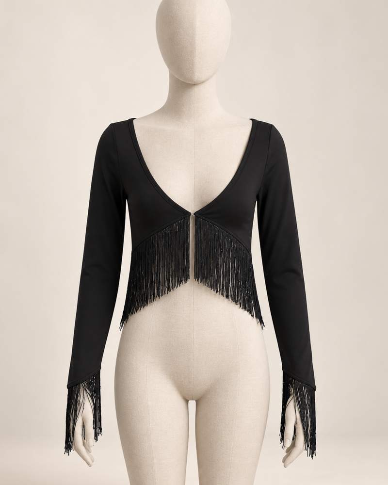 Schwarzer Damen Fransen-Bolero Noire Flamenca mit langen Ärmeln