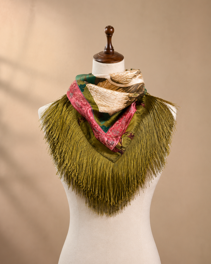 Luxuriöses Boho Top aus Fransen Foulard mit orientalischem Muster