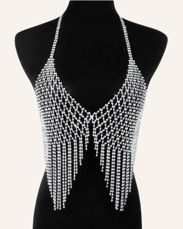 Glitzer Neckholder Top mit silbernen Ketten | Damen Festival Glitzer Top 