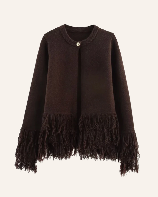 Dunkelbraune Fransen Strickjacke Chocolita