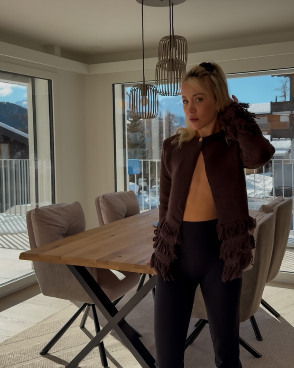 Dunkelbraune Fransen Strickjacke Chocolita