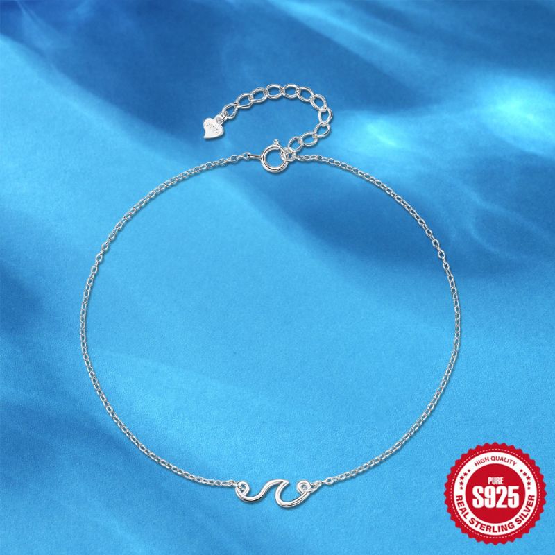 Echt Silber 925 Fusskette mit Wellen Motiv - Beach Sommer Style Fussketten online kaufen