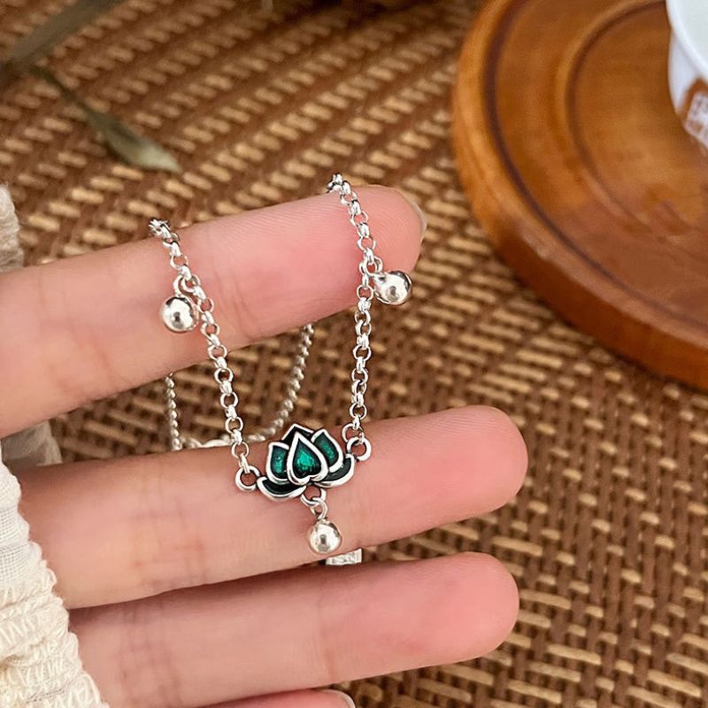 Silberne Fusskette aus echt Silber 925 mit Lotus Blumen Motiv