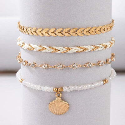 Muschel Fussketten Set aus 4 diversen Strand Boho Ketten - Modeschmuck Schweiz