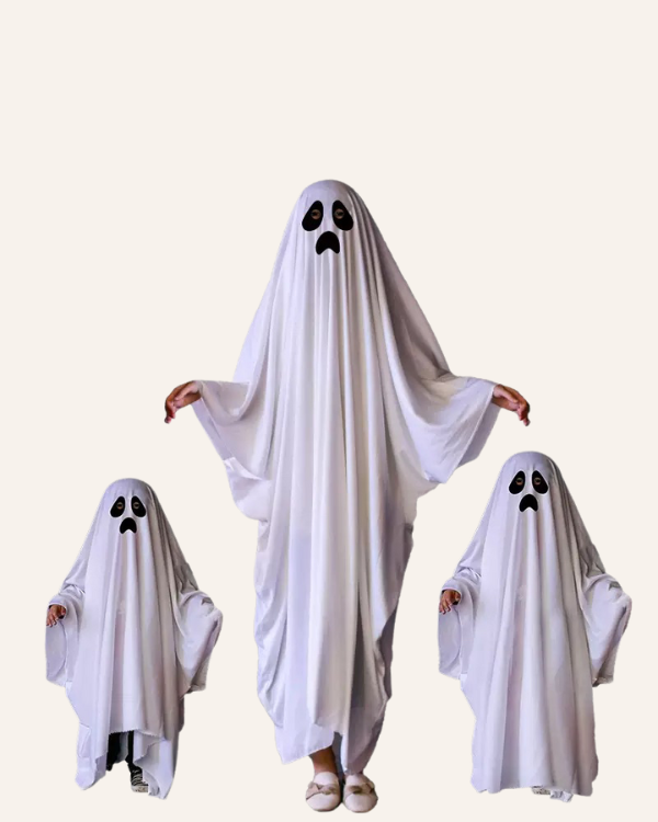 Geisterkostüm Halloween weisser Umhang mit Geister Gesicht
