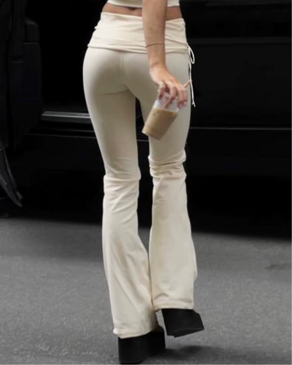 Creme-weisse gemütliche Yoga-Hose mit weitem Bein und Stretch
