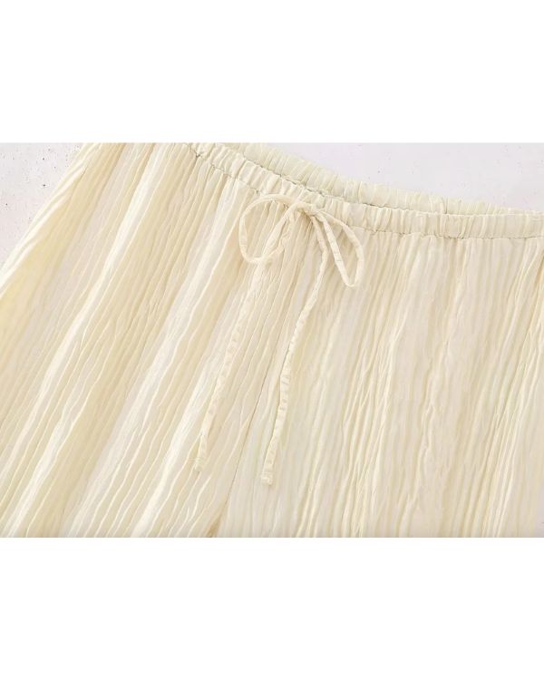 Creme-Weisse Plissee Hose mit elastischem Bund 