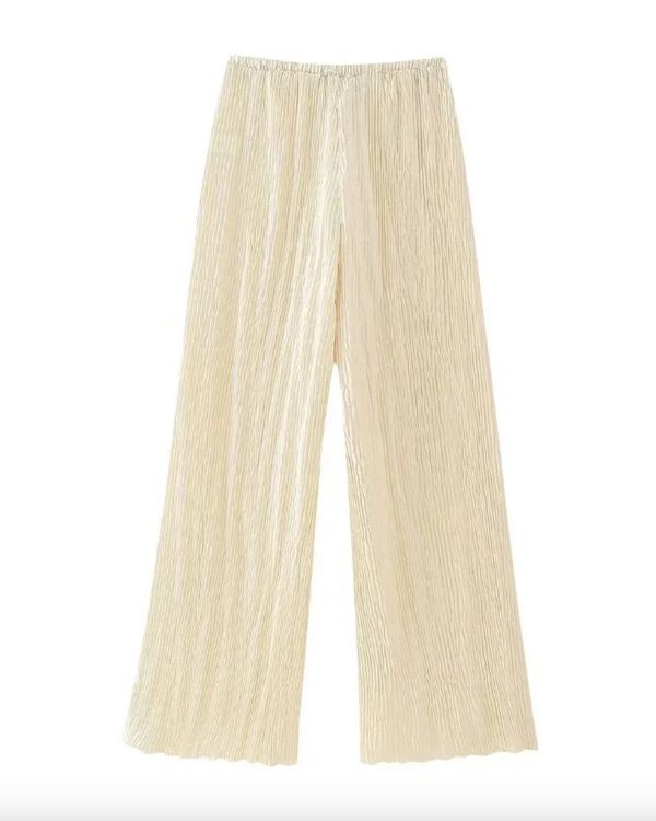 Plisse Damen Hose aus geripptem weisse creme farbigem Stoff 