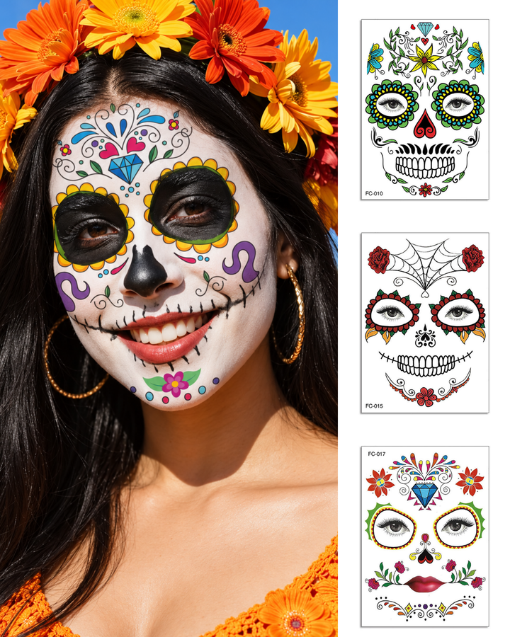 Gesichtstatto Skull Dia de los Muertos