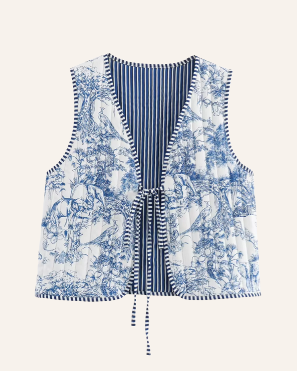 Boho Weste mit Bindegürtel und Dschungel-Print – ideal für Layering-Looks