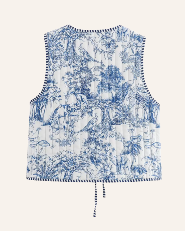 Damen Steppweste im Vintage-Stil mit exotischem Print & gestreiftem Innenfutter