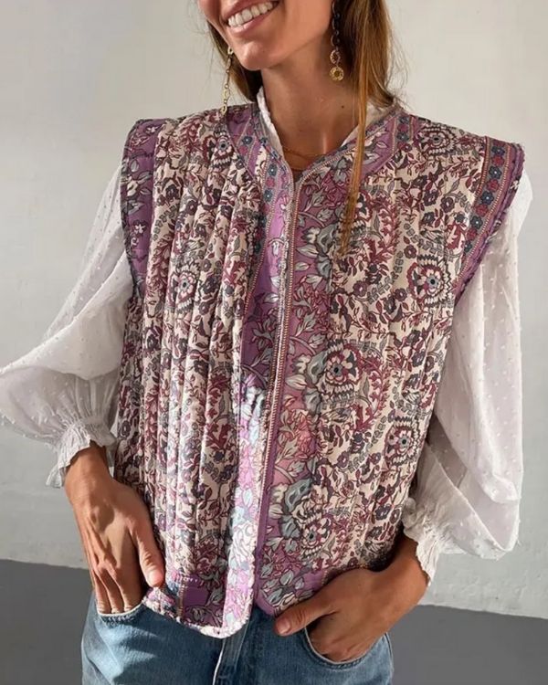 Steppweste mit Blumen Floral Muster in violett Tönen 