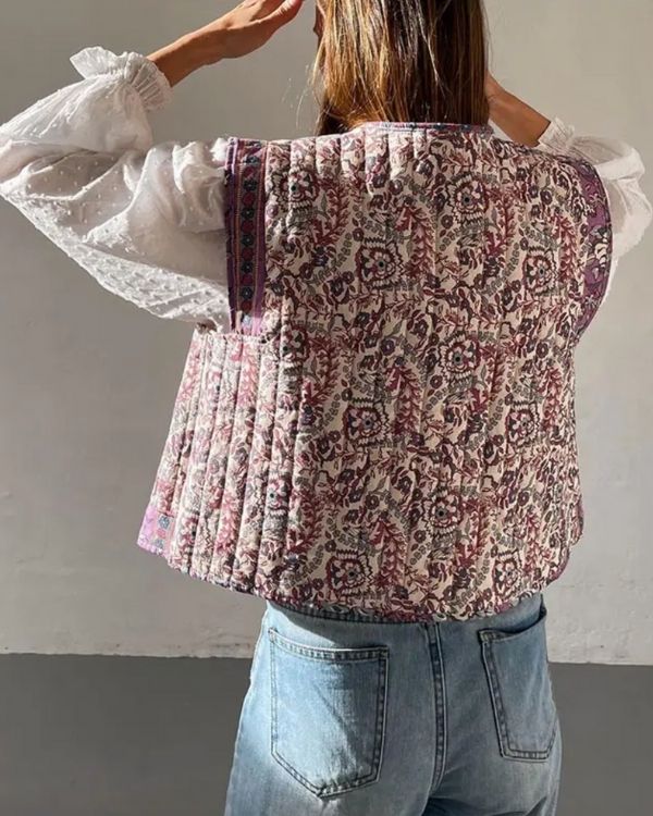 Retro Vintage Damen Gilet Weste mit Blumen Muster - Violett Töne 