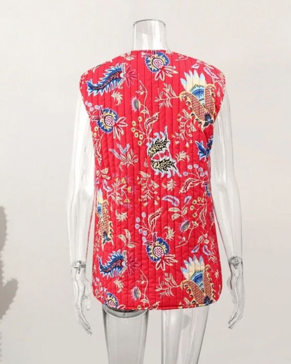 Rote Vintage Retro Weste mit Paisley Blumen Mester 