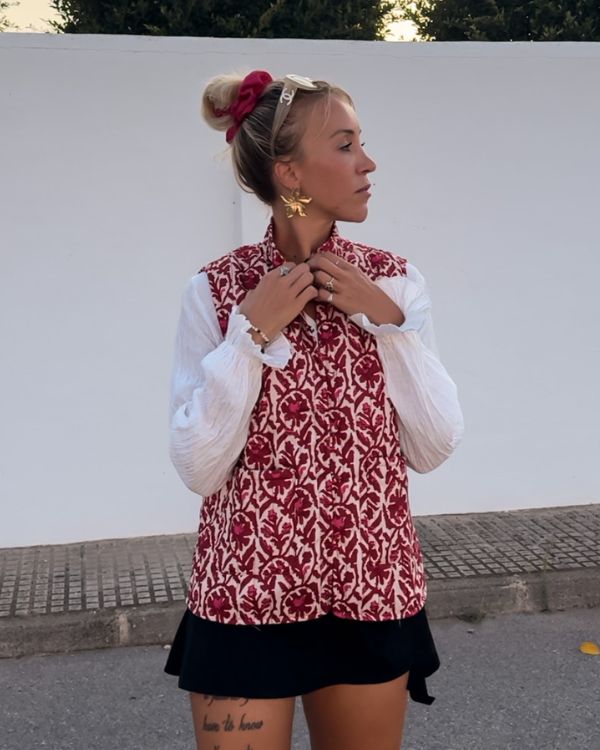 Retro Vintage Damen Weste mit Blumen Floral Muster in pink-rot 