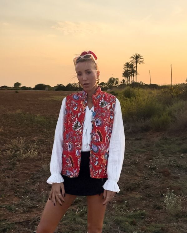 Reversible Damen Weste Gilet mit Paisley Muster in rot 