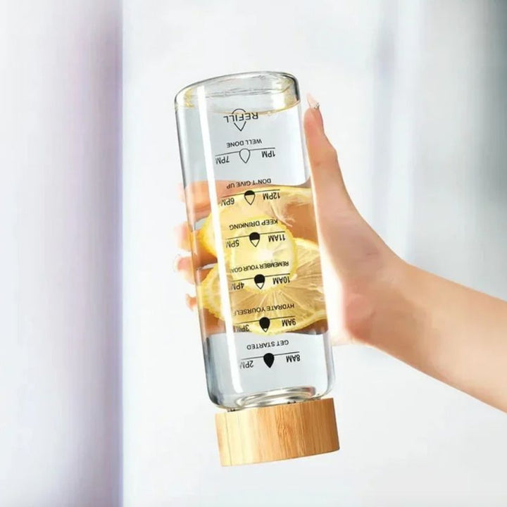 Stillvolle Glasflasche, Trinkflasche mit Trink Reminder 