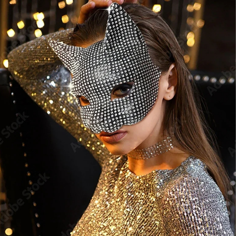 Party Maske Silver Cat
