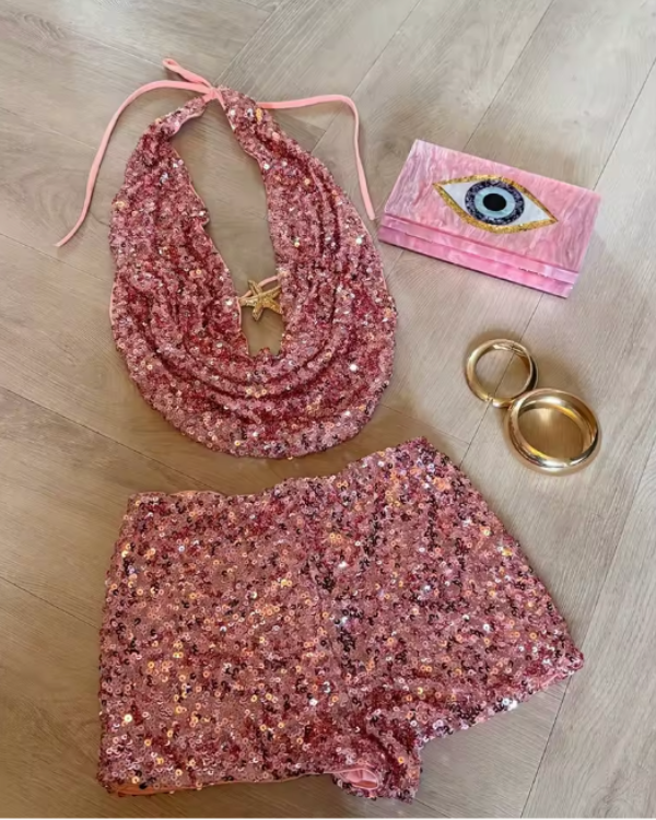 Pink Sparkle Set für Rave & Beach | Pailletten Glitzer Set 