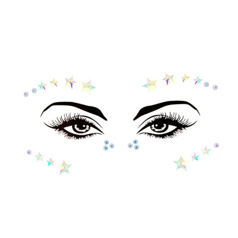 Silber transparentes Glitzersteine Set zum im Gesicht aufkleben - Festival Make-Up 