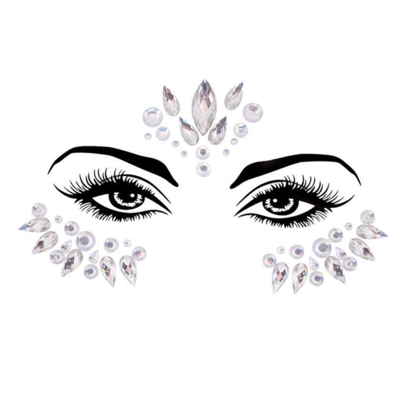 Silberne Glitzersteine Kristall Steine zum im Gesicht aufkleben - Augenpartie Glitzer Steine Festival Make-Up
