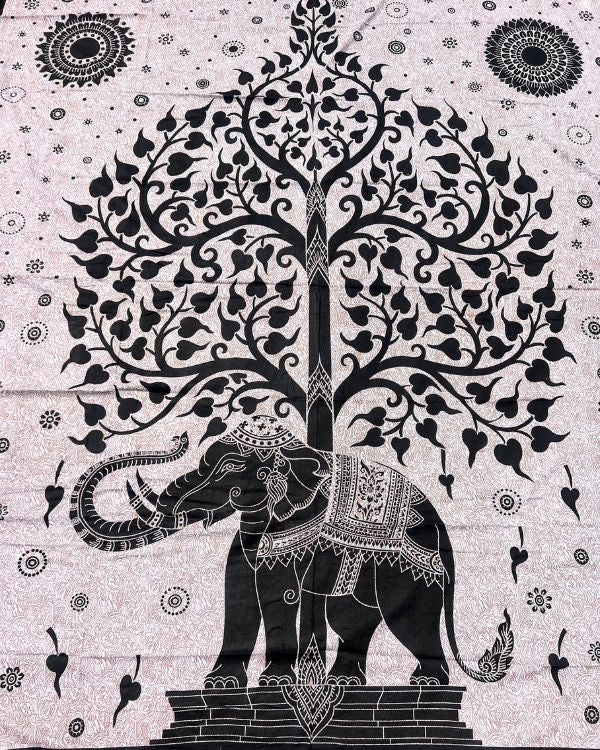 Grosses Multifunktionales XXL Tuch mit schwarzem Baum und Elefanten Print Design 