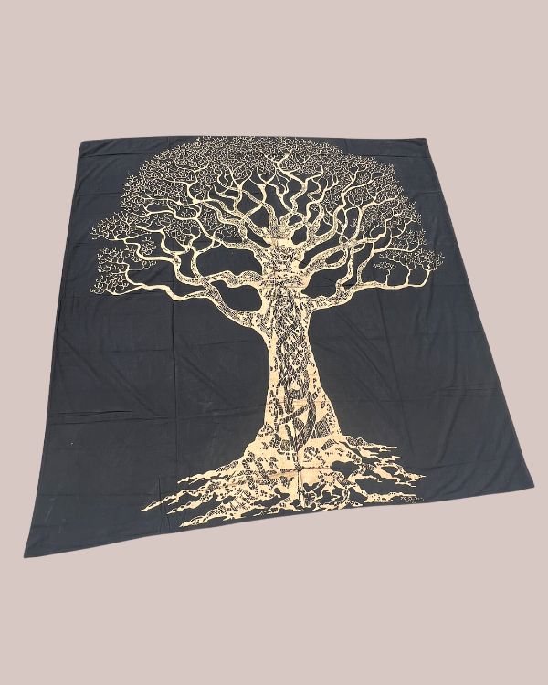 schwarzes XXL Tuch mit goldenem Baum Design Print 