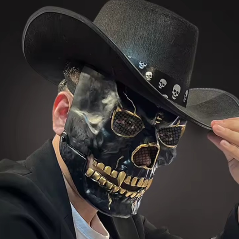 Maske Halloween gruselig schwarz gold | schwarze Horror Maske 