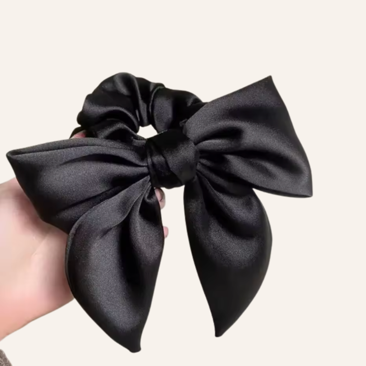 Grosse Satin Haarschleife Damen | Schwarze Bow Ribbon Haargummi mit Schleifen