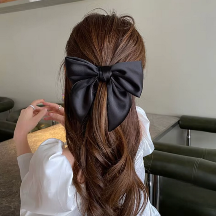 Schleife Haaraccessoire Satin | Schwarze Haargummi mit Schleife