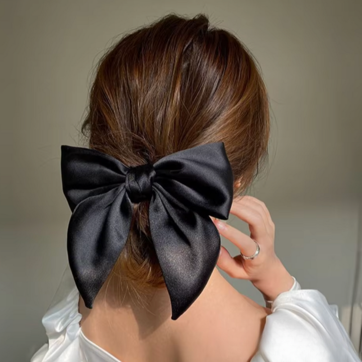 Ribbon Bow Haarschleifen Haargummi in schwarz auf Satin Polyester 