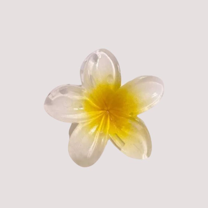 Weisse Lotus Blumen Haarklammer mit gelb innen - Sommerliche Blumen Haar Accessoires 