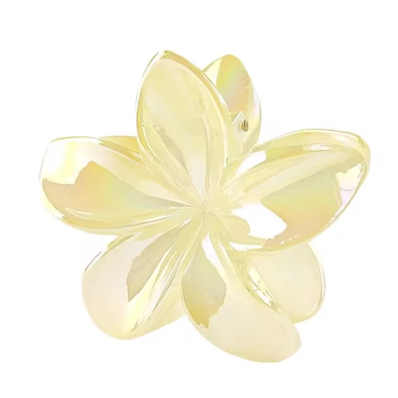 Hellgelbe Kristall Metall Effekt Blumen Haarklammer - Kristall Optik Lotus Blumen Haarspange 
