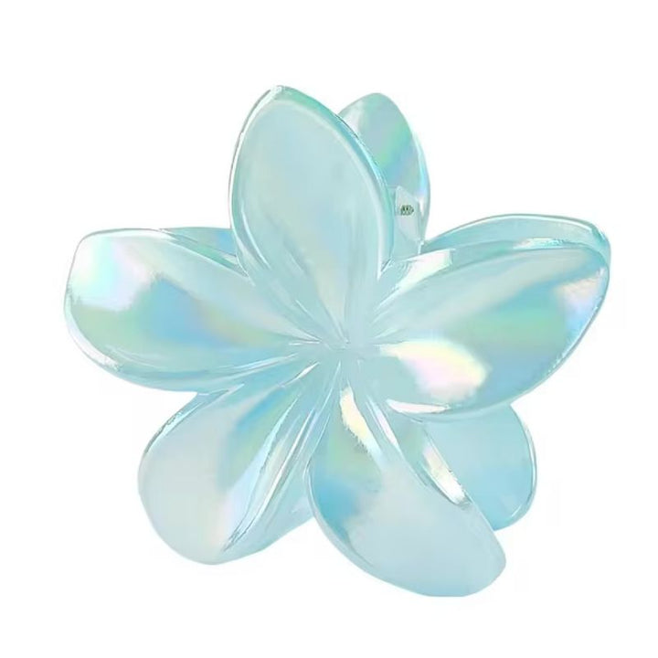 hellblaue Kristall Metall Optik Haarklammer Haarspange aus grossem Blumen Motiv 