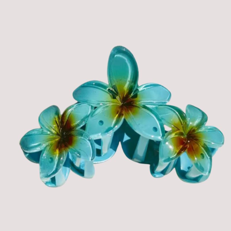 Tuerkis Farbige Blumen Haarklammer für Aufsteckfrisur - Exotische Tropische Blumen Motive Haarklammer Haarspange 