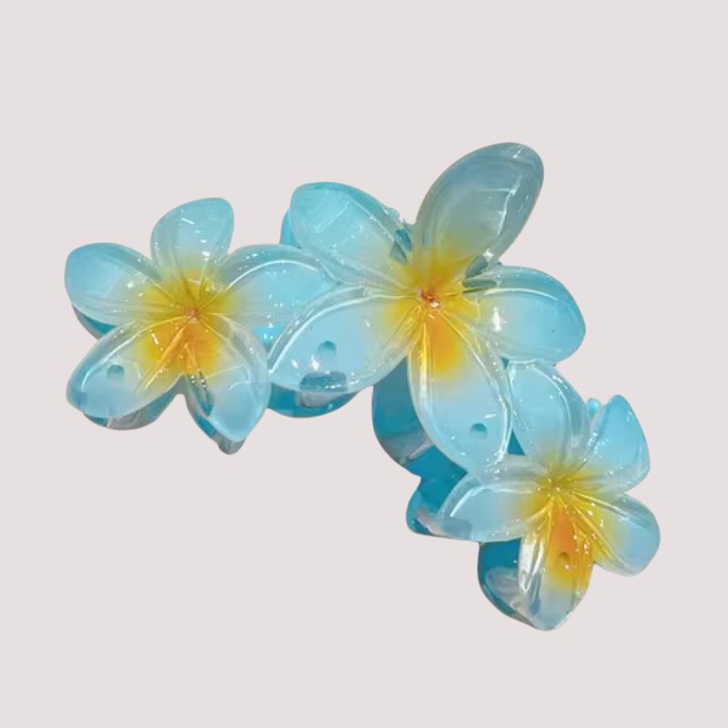 hellblaues Blumen Haarklammer Set aus 3 Blumen aneinander - Exotische Blumen Haarklammer 