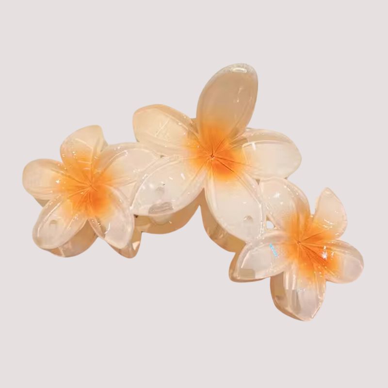Orange lachs farbige Haarklammer Set aus tropischen exotischen Blumen 